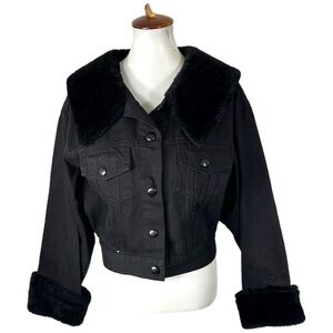 Tamorak Marie Black Denim Faux Fur Collar & Cuff Penny Lane Jacket Size Medium